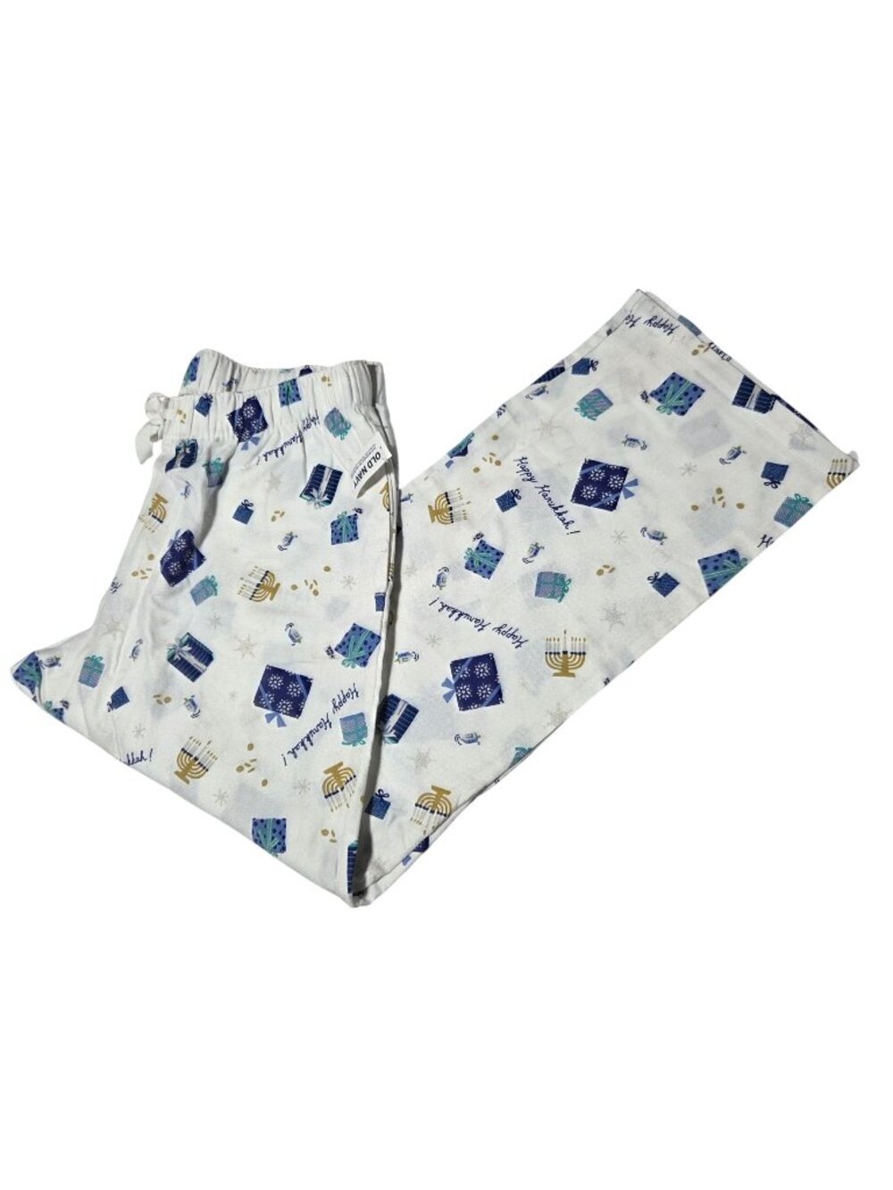Old Navy Hanukkah Pajama Pants Size Medium Gift Menorah Print White Pjs Lounge